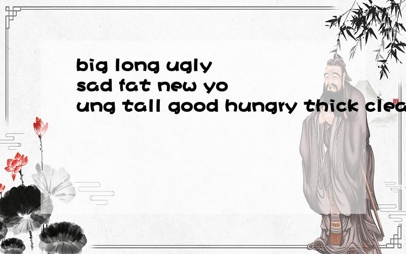 big long ugly sad fat new young tall good hungry thick clean heavy cold slow quiet 这些单词的反义词