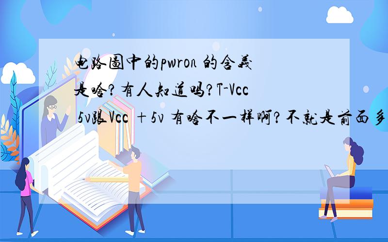 电路图中的pwron 的含义是啥?有人知道吗?T-Vcc 5v跟Vcc +5v 有啥不一样啊?不就是前面多了一个T字母?嘛玩意儿+SVAsvdual3.3vdual 大哥大姐帮我